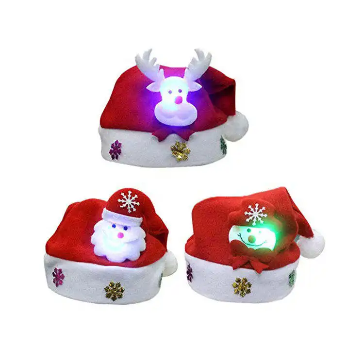 Decoración navideña Año Nuevo Navidad sombreros LED Light up fieltro niños Navidad sombrero Santa Claus sombrero con luz