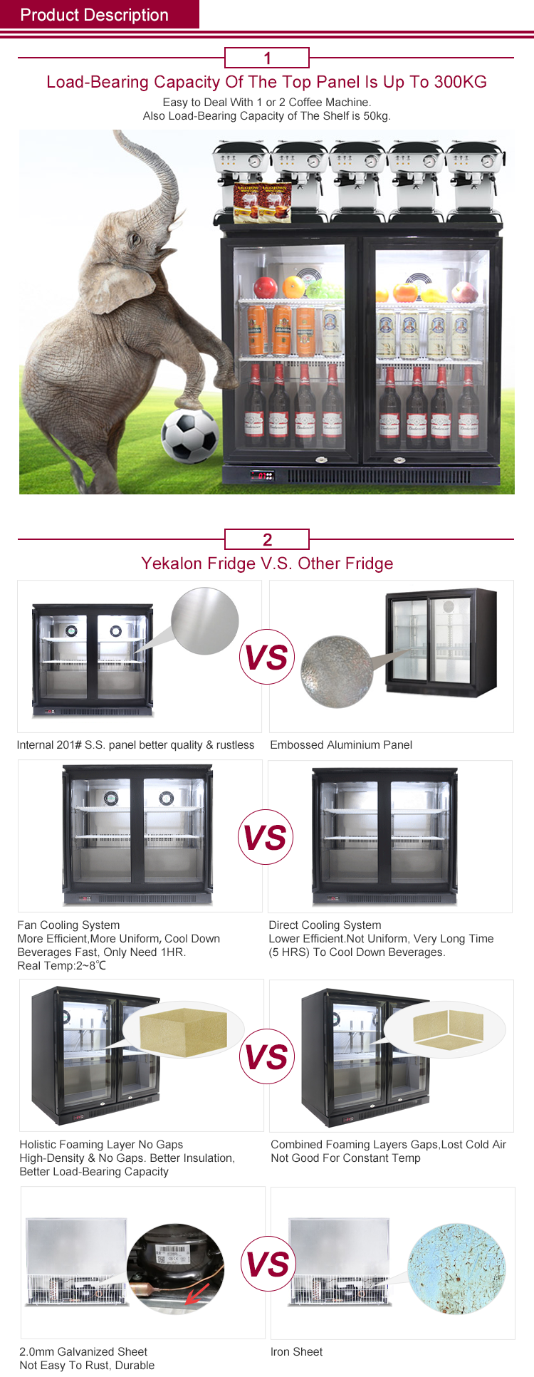 Hotel Commercial Refrigeration Equipment Bar Fridge Double Door Mini Bar Fridge