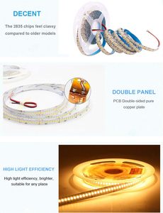 High CRI 12V 24V 240LEDS/meter SMD 2835 <strong>LED</strong> Strip Light <strong>CRI95</strong> 16.4Ft IP20 No-waterproof 6000K Smd2835 <strong>LED</strong> STRIP for Bedroom - Product Image 5