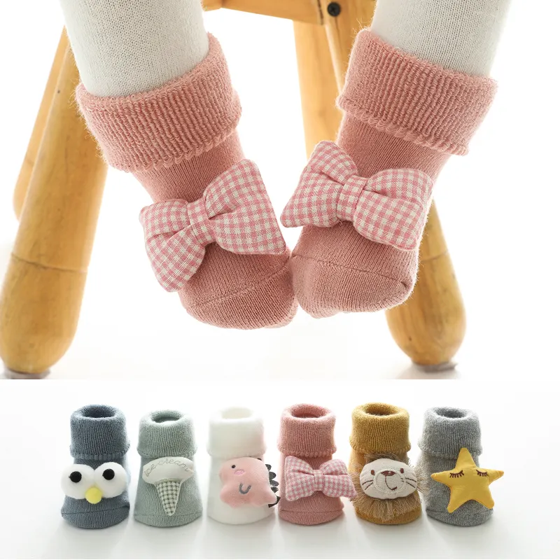 Winter Terry Kids Shoes Solid Cartoon Animals Knit 3D Toddler Soft Baby Floor Home Chaussettes antidérapantes pour enfants