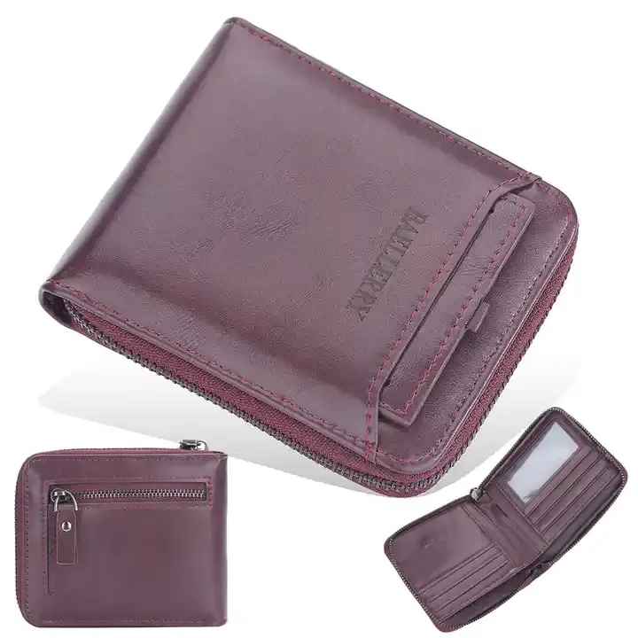 Carteira masculina de couro genuíno de alta qualidade-elegante e fino inclui janela id e titular do cartão de crédito