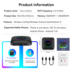 Carlinkit kutusu Android 13 Ai kutusu 128Gb kablosuz adaptör Carplay Tbox Led Qualcomm 8 çekirdek multimedya araba Iptv Iphone için oyna - Product Image 2