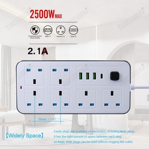 批发英国电气多扩展插座6插座USB Type-C延长线2500W英国插头扩展电源线 - Product Image 5