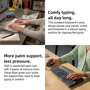 Para teclas de onda Logitech, teclado ergonómico, soporte de inclinación de 4 °, almohadilla suave, reposamanos, USB, conecta 3 dispositivos simultáneamente para escritorio U - Product Image 6