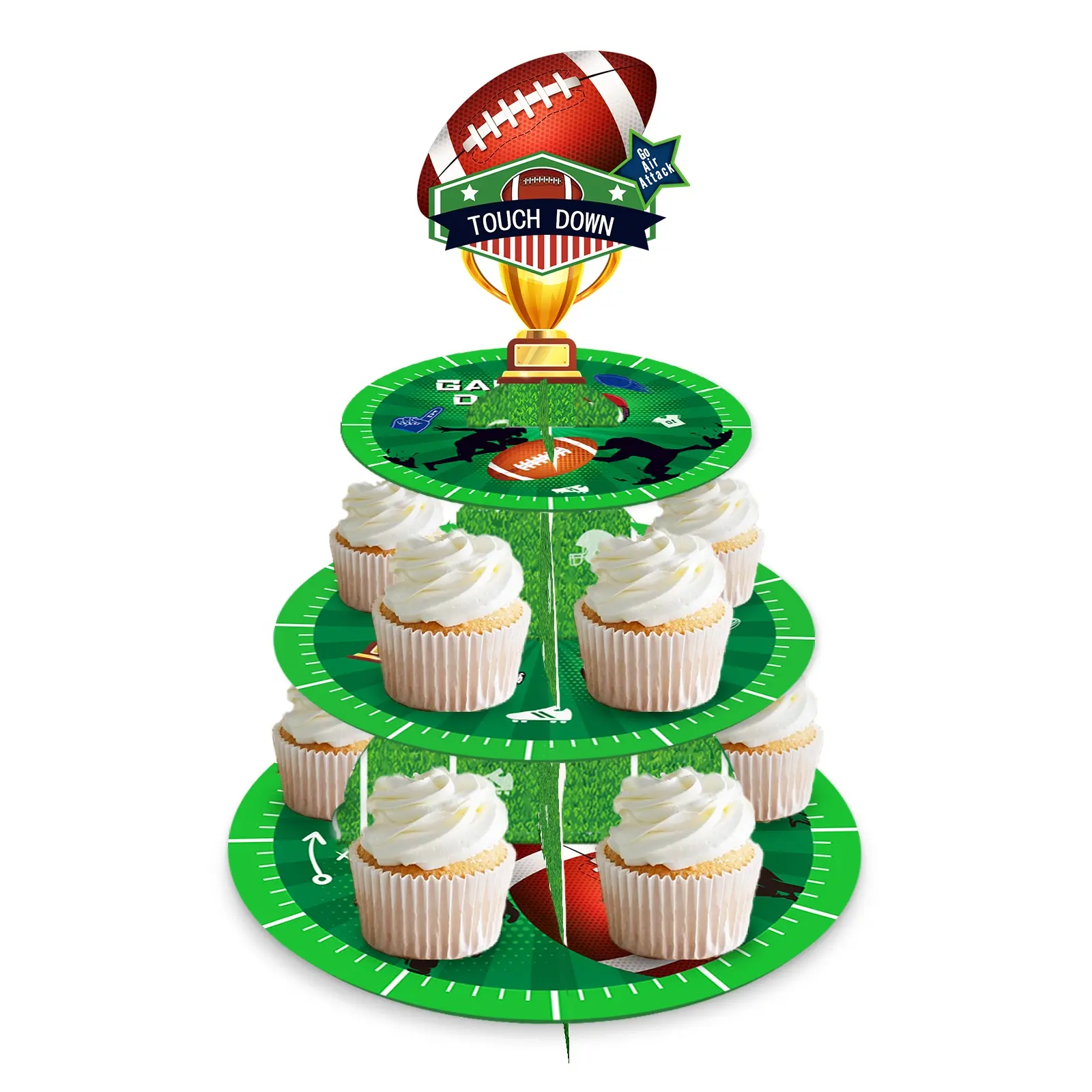 Huancai Rugby Theme Kuchenst änder 3 Tier Cupcake Holder Tower Geburtstags feier Dekorationen für Kinder Jungen Fußball Party zubehör