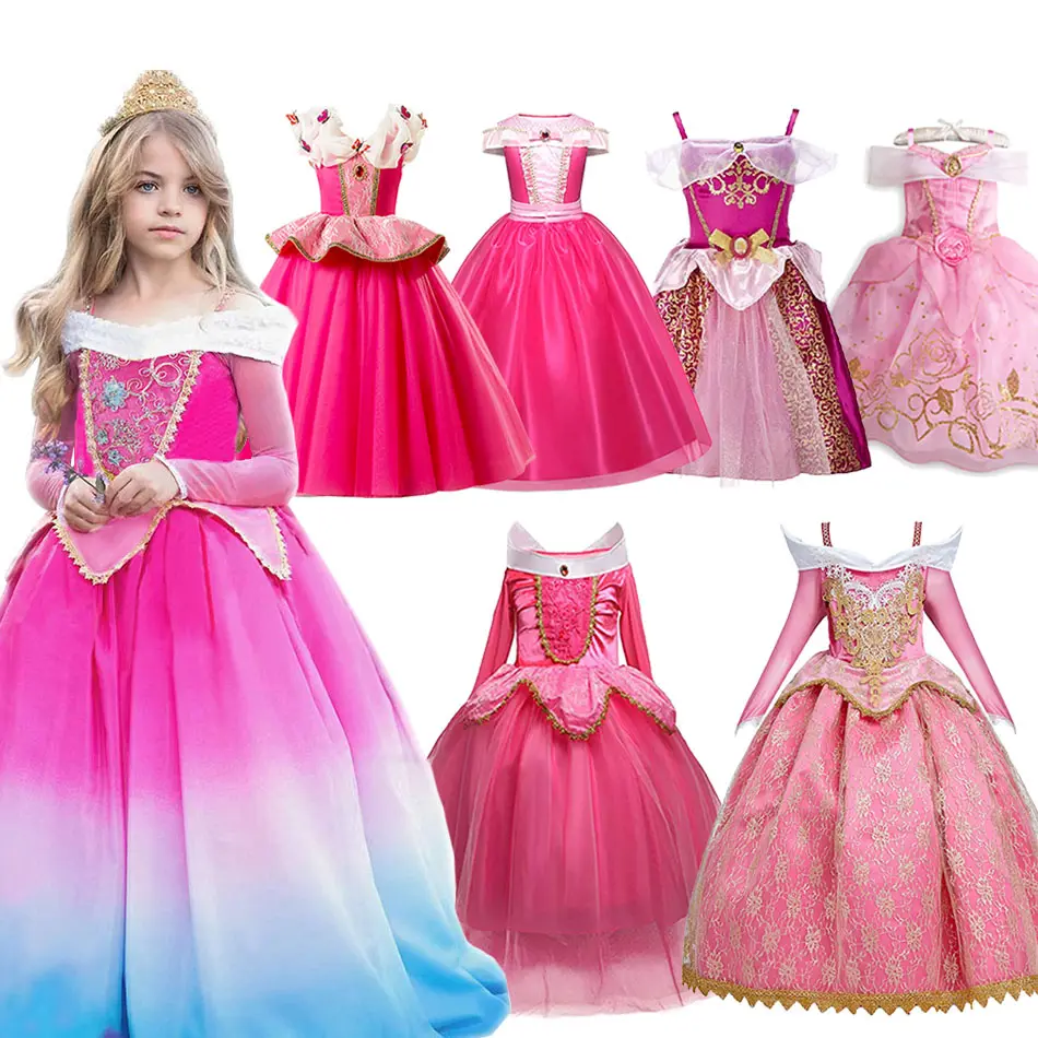 Fille fantaisie de luxe dormir beauté Halloween princesse Costume fête Aurora habiller enfants rouge en couches de noël Pageant robe de bal