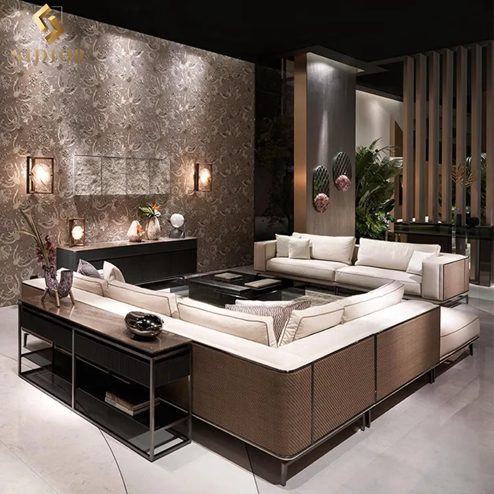 Juego de sofá minimalista de 7 plazas de diseño italiano, área de sofá personalizada, muebles para el hogar, juego de sofá moderno de lujo, muebles para sala de estar