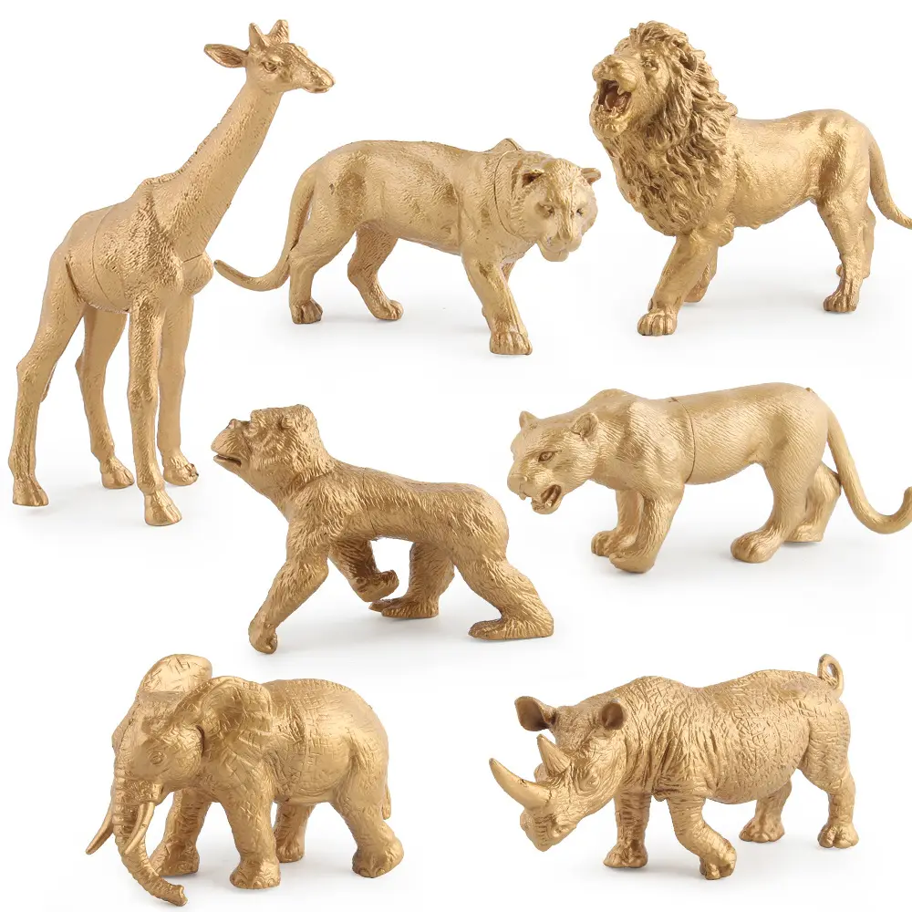 Fabrika toptan altın süsler hayvanat bahçesi plastik kaplan zürafa gerçekçi mini oyuncaklar vahşi hayvan krallık modeli seti