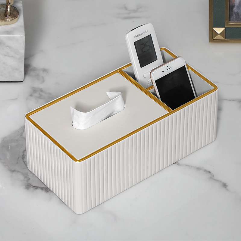 White Italian striped double-compartment storage box