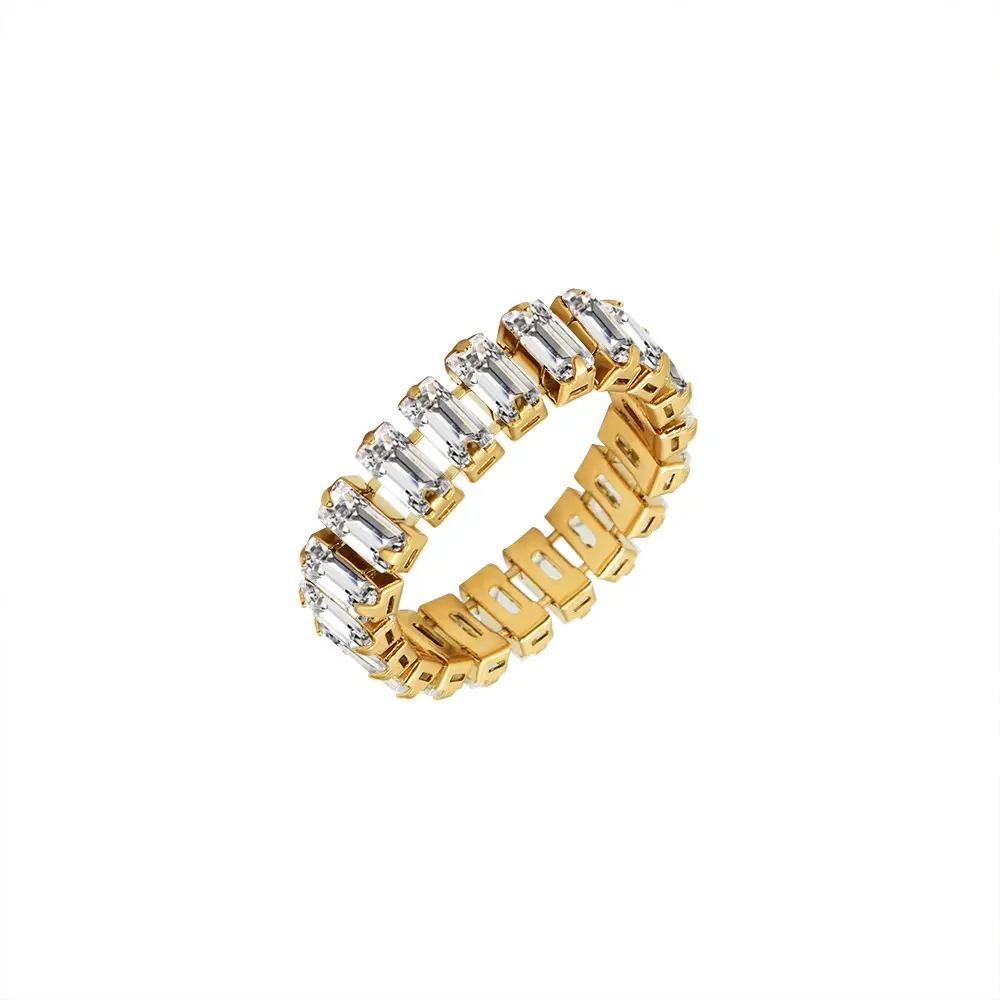 Moda blanco CZ anillo de titanio 316 joyería de acero inoxidable 18K PVD chapado en oro anillos de circón joyería Mujer
