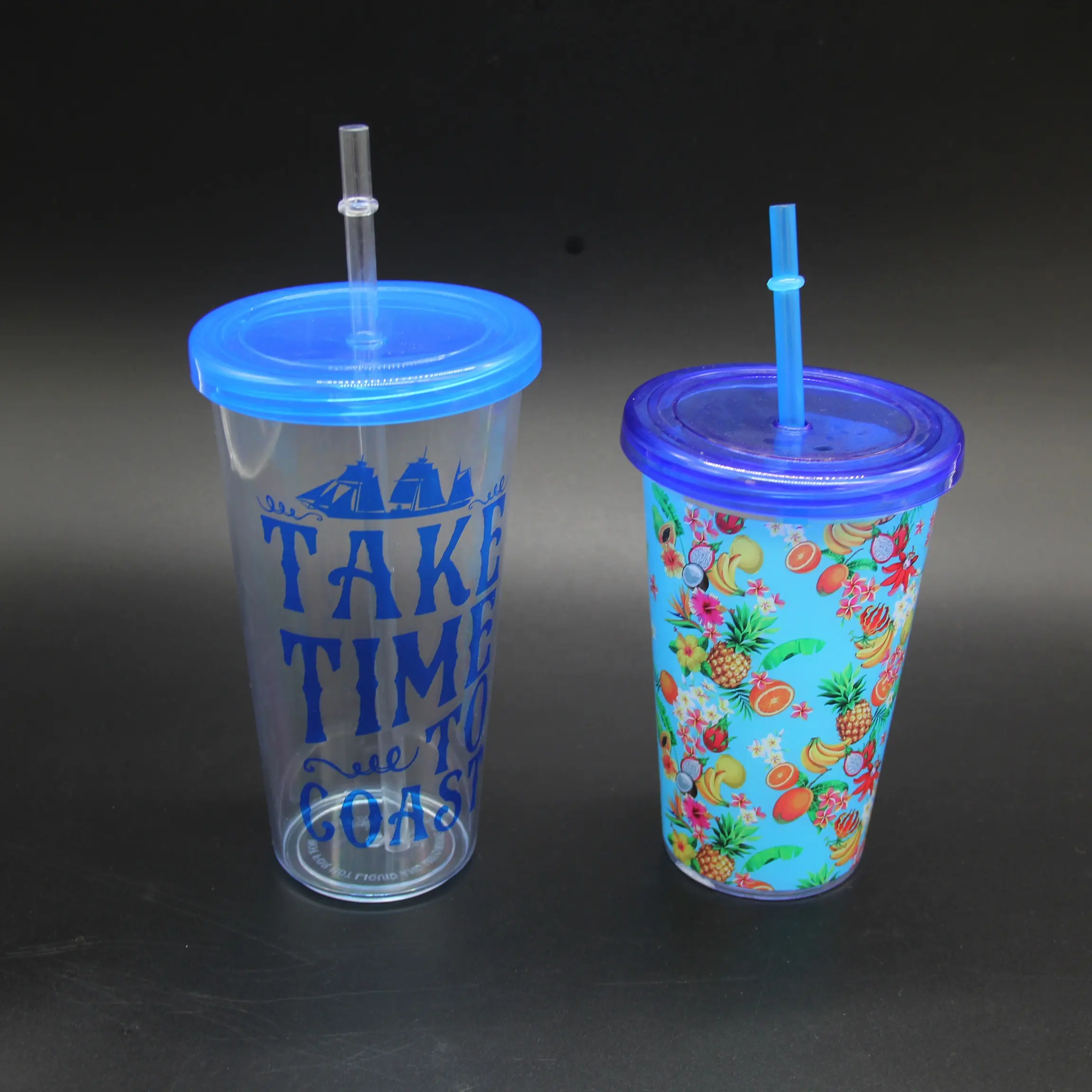 Hot Selling 16Oz Colorful Plastic Tumbler Cups Single Wall Tumblers with Lid and Reusable Straw