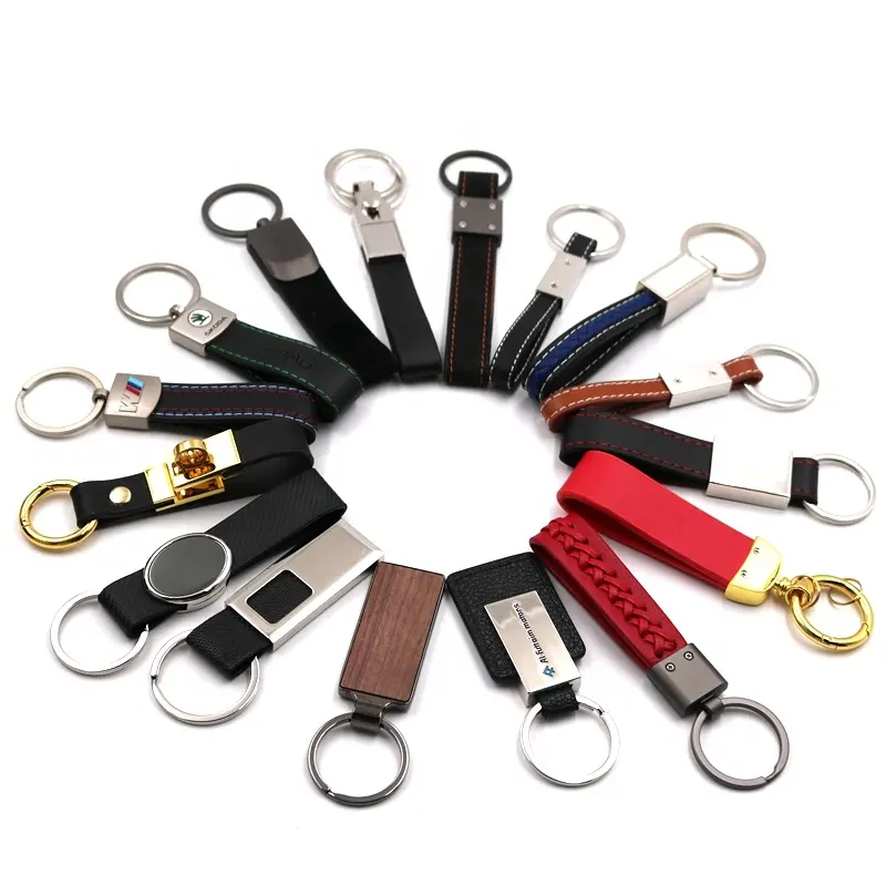 Hochwertiges Werbegeschenk individuelles Auto Logo Metall Zinklegierung Luxus-PU-Leder Schlüsselanhänger Schlüsselanhänger auf Lager