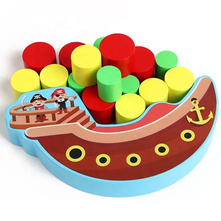 Jeux d'équilibre en bois pour enfants, chaussures éducatif, coloré, bateau de Pirate, équilibre, jeux, pièces