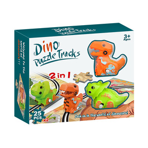 Cross-Border <strong>2</strong>-in-1 Dinosaur <strong>Toy</strong> Gift Children Diy Scene Building Puzzle Rail Car <strong>Toy</strong>