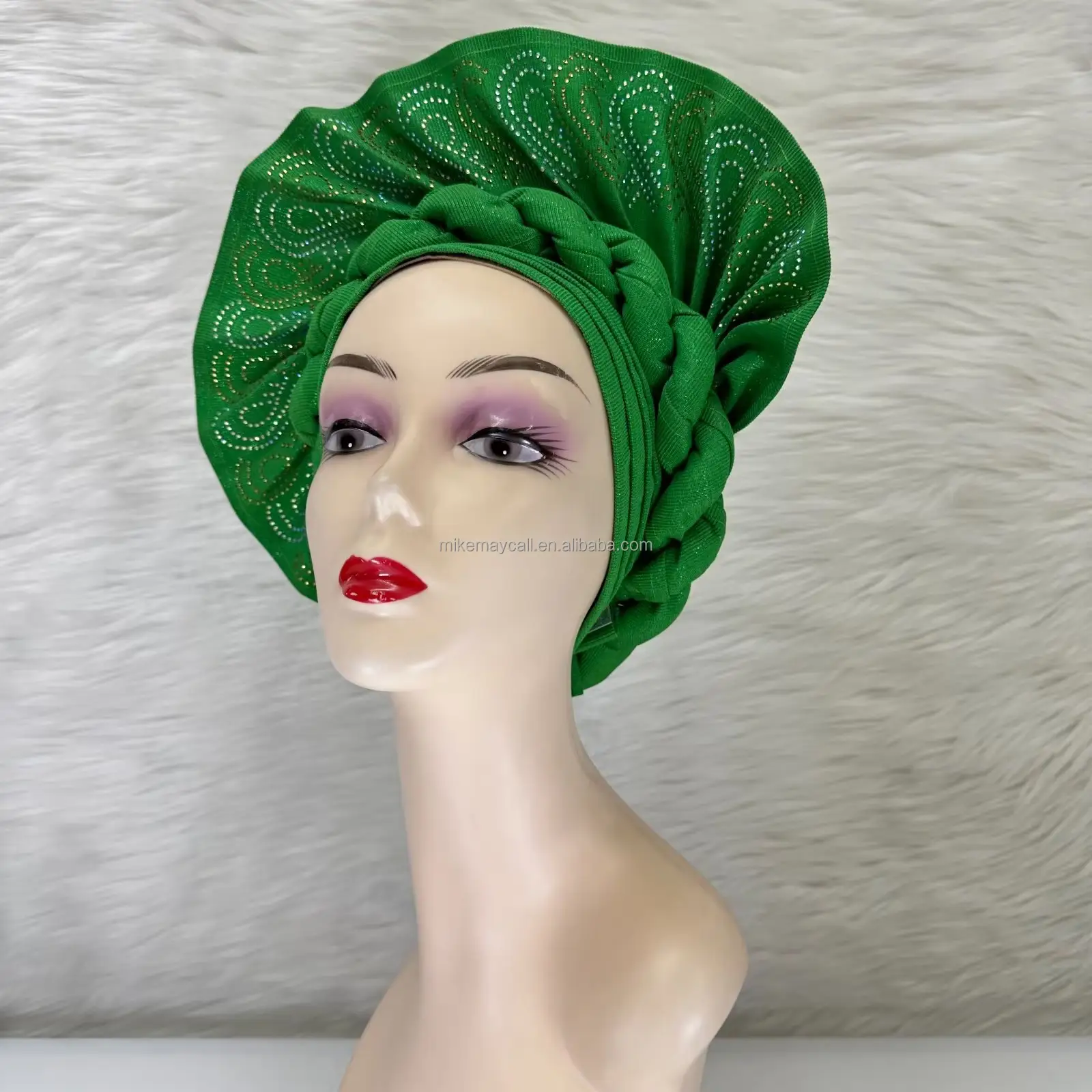 Cappello africano verde per auto testa nigeriano Gele Aso-Oke