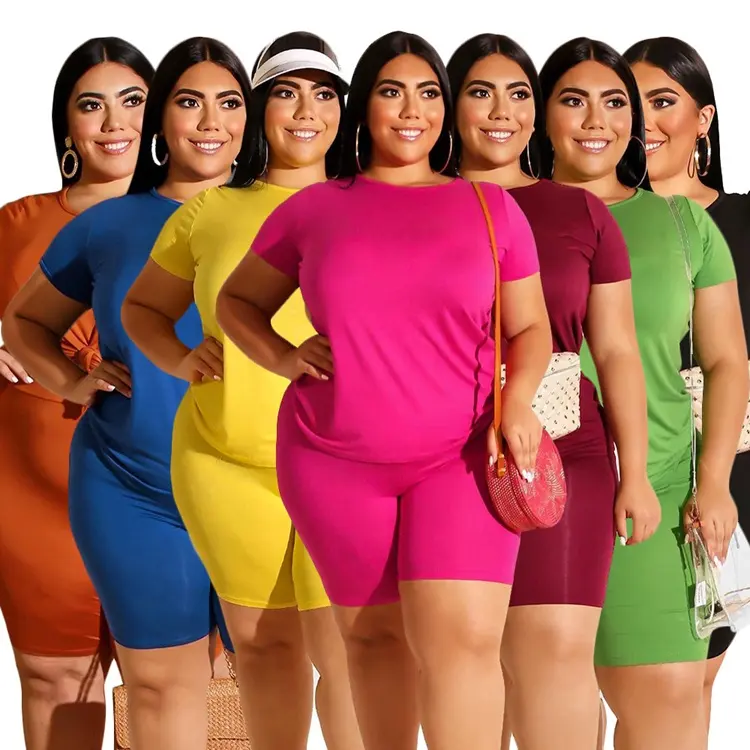 Canal 2023 Summer Plain Plus Size Conjunto Curto De Duas Peças Para Mulheres