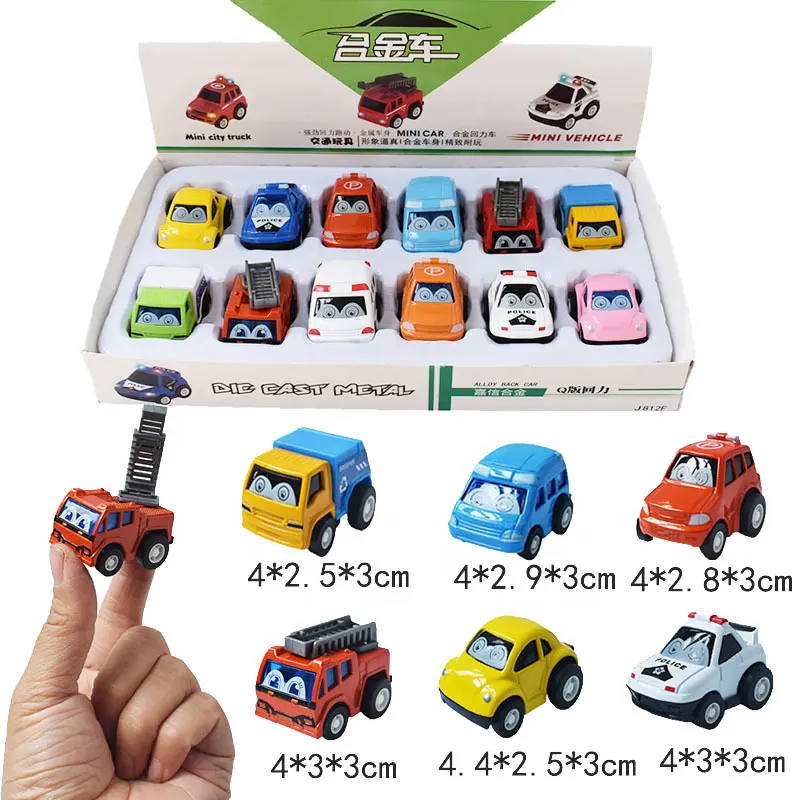 الأكثر مبيعًا صندوق مكون من 12 سبيكة أطفال-ألعاب صغيرة Q كرتون سيارة أطفال تحمل جيب