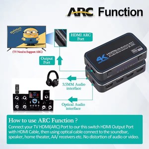 HDMI 4-Port için 4K @ 60Hz ses çıkarıcı Switcher kutusu ile IR kablosuz uzaktan 4x1 Video anahtarı AC için HDMI Switcher için yeni marka - Product Image 5