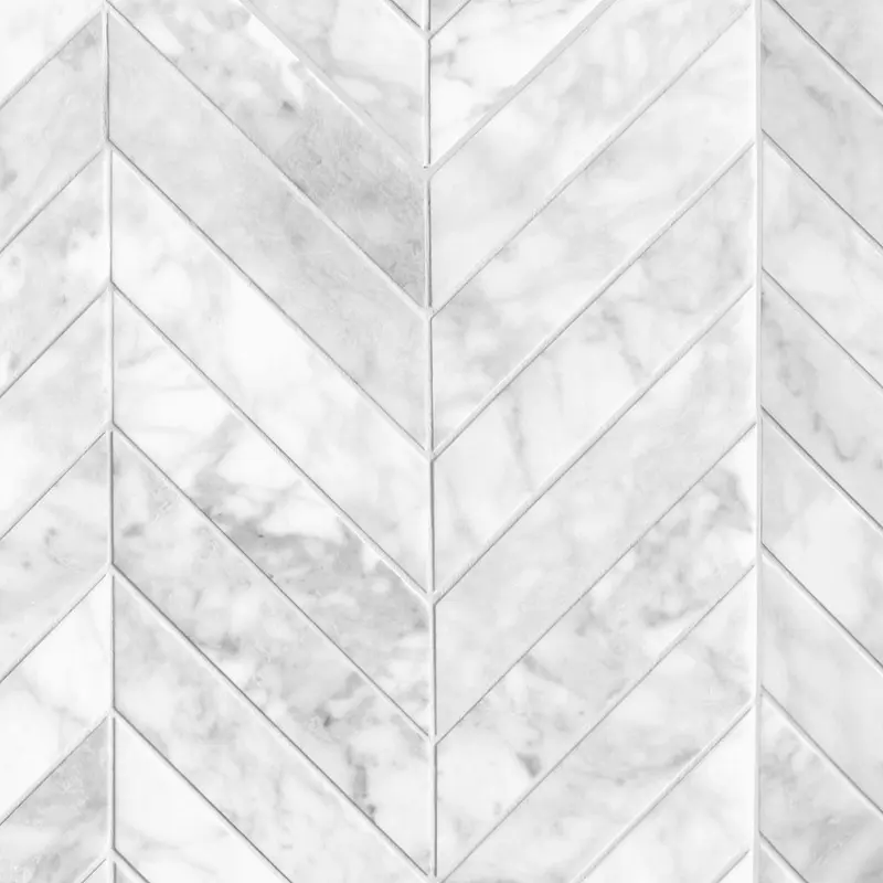 Azulejo de mosaico de mármol Sunwings | Stock en EE. UU. | Mosaicos blancos de Carrara Chevron Azulejo de pared y piso