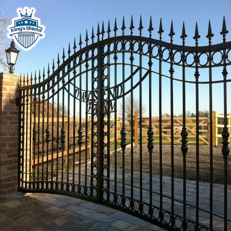 Black double swing gate ornamental fence double swing gate pedestrian wrought iron main gate for houses