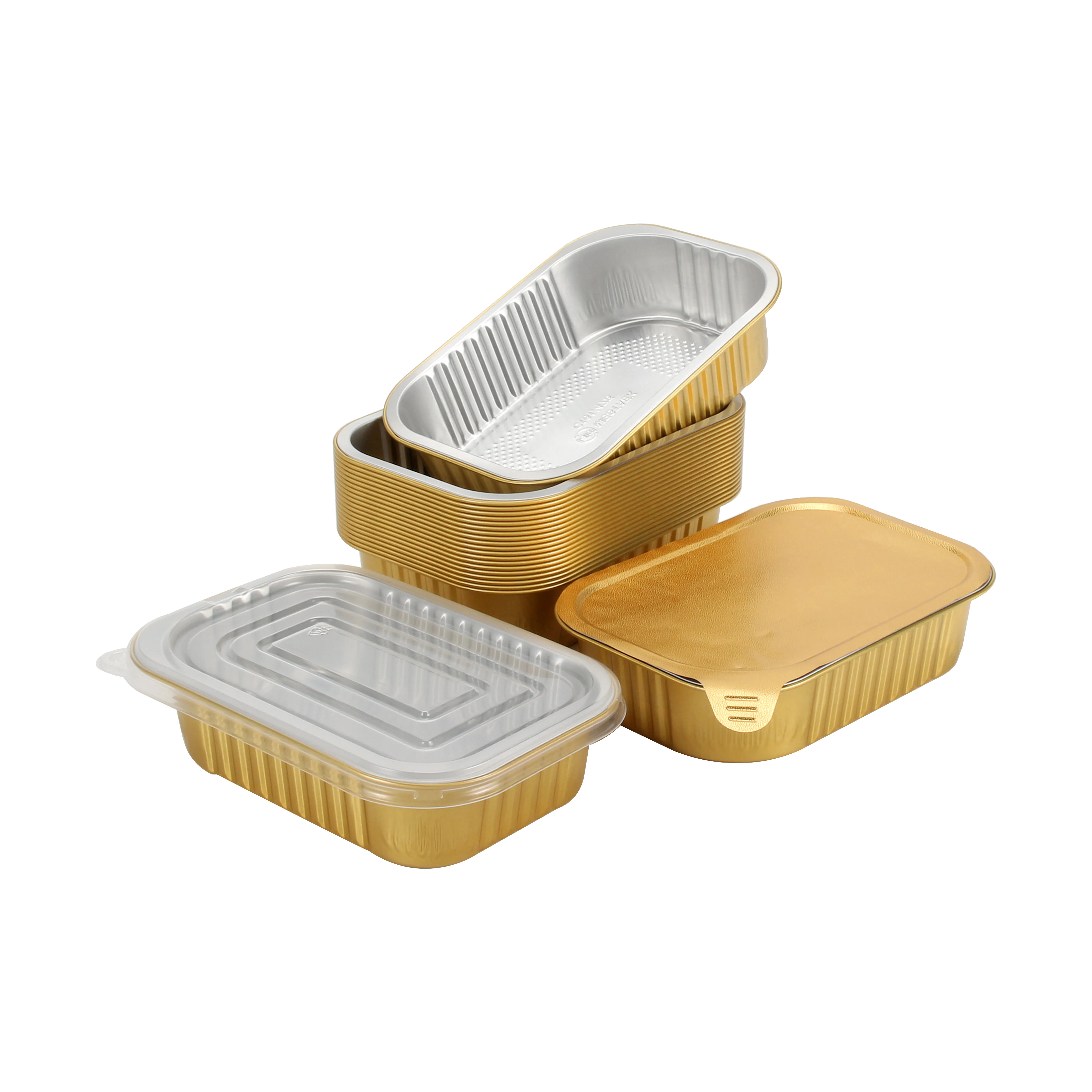 Golden Aluminium Foil Trays Tin Foil Box Disposable Round BBQ With Lid Takeaway Bento Lunch Container