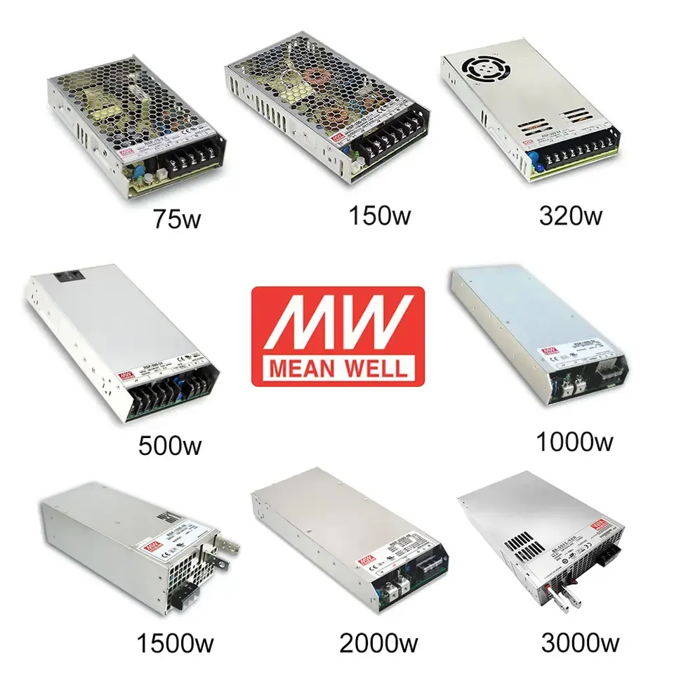 Mean Wellrspシリーズ75W100W 150W 320W 500W 750W 1000W 1500W 1600W 2000W 3000W AC/DC電源Meanwell 12V 24V 48V (PFC付き)