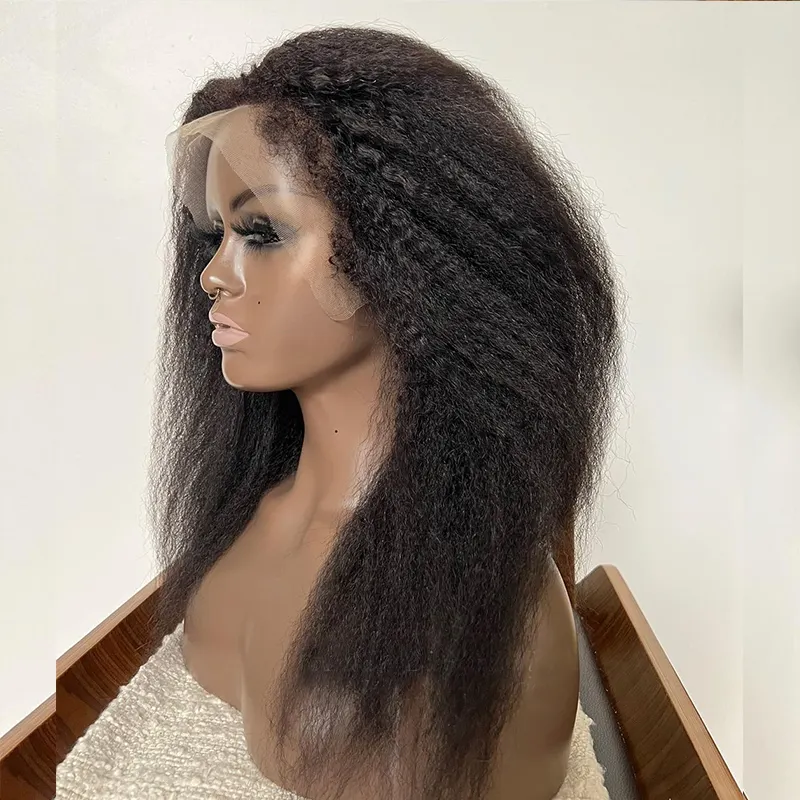 Yeni 4C dokulu saç çizgisi peruk kıvırcık bebek saç doğal kenarlar cilt eriyik HD sırma ön peruk Kinky Yaki düz insan saçı peruk