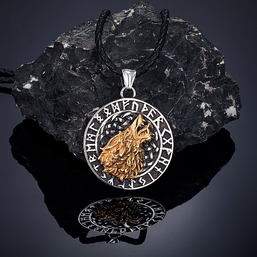 Gold and silver pendant leather cord necklace