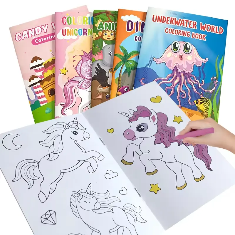 Produtos personalizados para crianças, estampados em cores, desenho em quadrinhos, adesivos para crianças, livro pequeno para colorir, impressão personalizada