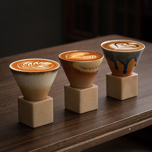日本のレトロな石器ファンネル型カップラテコーヒーマグクリエイティブレトロセラミックティーカップセットクラシックスタイルウォーターカップ - Product Image 1