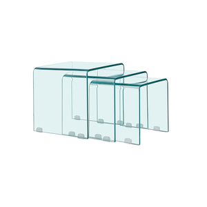 Juego de mesa auxiliar de lujo con forma de cubo para sofá, Juego de 3 piezas de Centro y mesa auxiliar de nido de cristal curvo, con cascada, transparente, 3 unidades - Product Image 1
