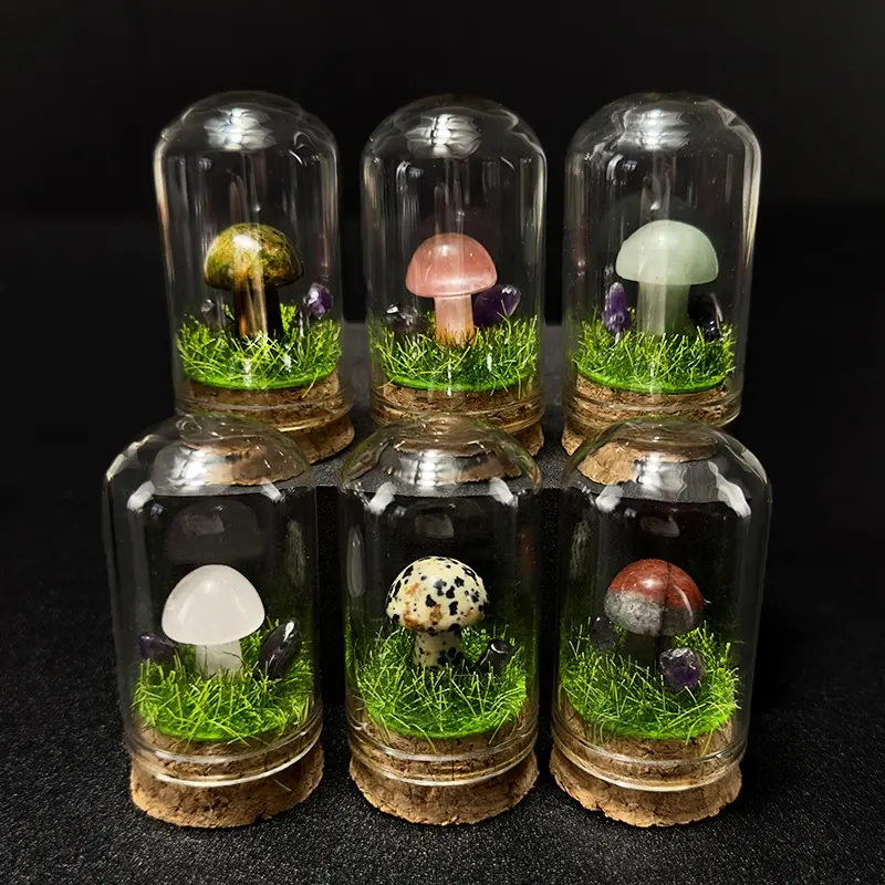 Großhandel Crystal Healing Stone Mineral Proben flaschen Mini Crystal Mushroom Glasflaschen