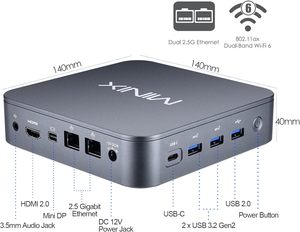 <strong>MINIX</strong> NEO J51-C8 Aluminum Mini Computer 8GB/256GB M.2 PCIe NVMe SSD Windows 11 Pro Auto Power on Intel N5105 Gaming Mini Pc - Product Image 5