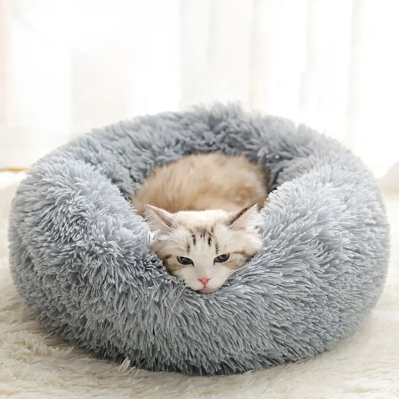 BunnyHi PET007 Warm Breathable Soft Fuzzy Calming Bed Plush Calming Pet Cat Dog Bed for Small Dogs and Cats