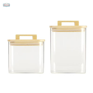 Hot Selling Clear Borosilicate Glass Food Storage <strong>Jars</strong> Wholesale Container Sealed <strong>Jars</strong> With Wooden Sealed <strong>Handle</strong> Lid - Product Image 6