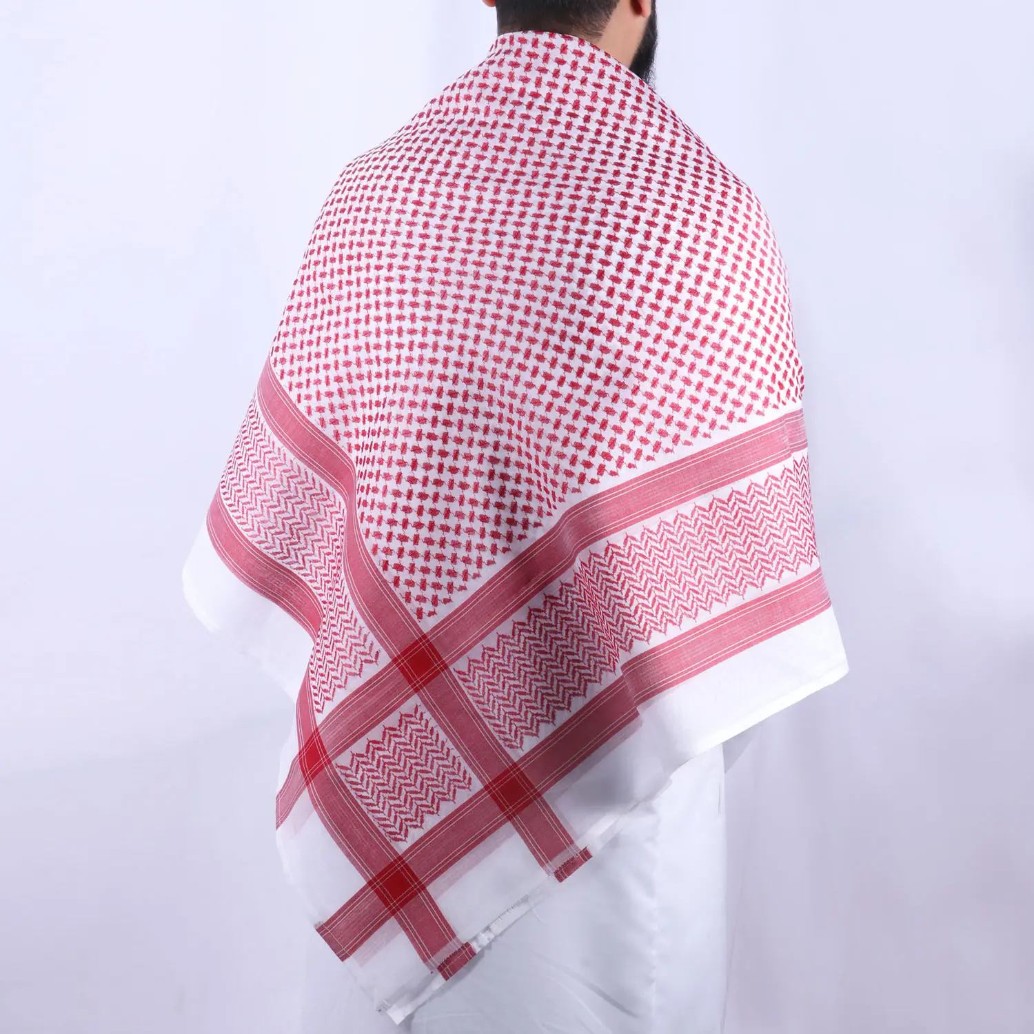 Adulto Arabia Palestina Keffiyeh rojo Shemagh árabe Premium Wrap musulmán Headwear pañuelo para la cabeza para hombres
