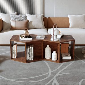 六角形多功能茶几，胡桃木色，KD包装 - Product Image 4