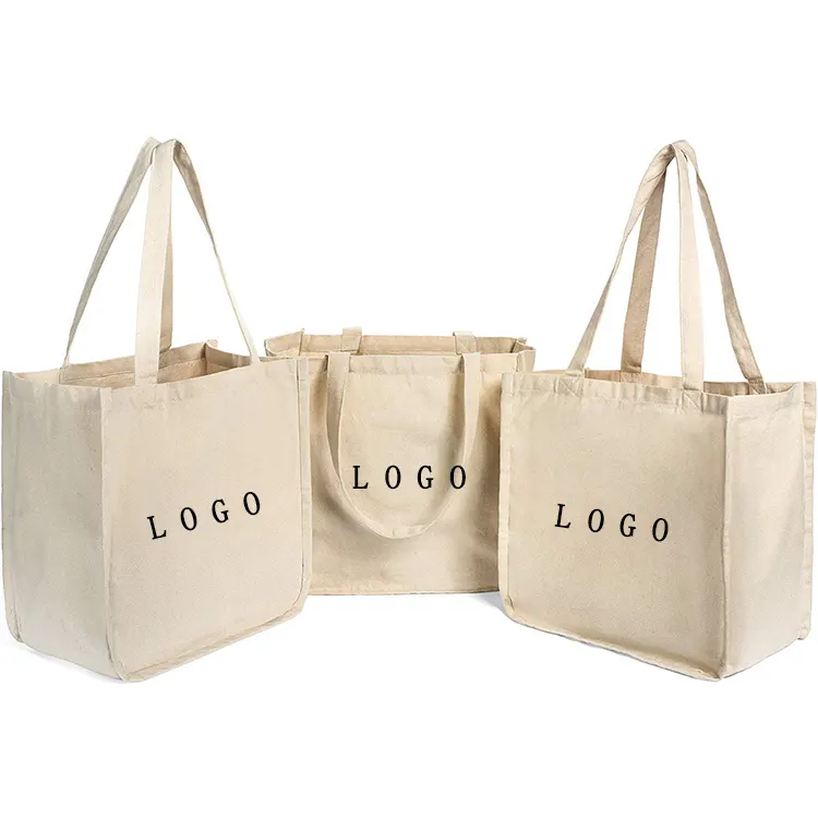 Recicle sacolas reutilizáveis da lona do algodão do saco de compras 100% liso orgânico do algodão com logotipo impresso personalizado