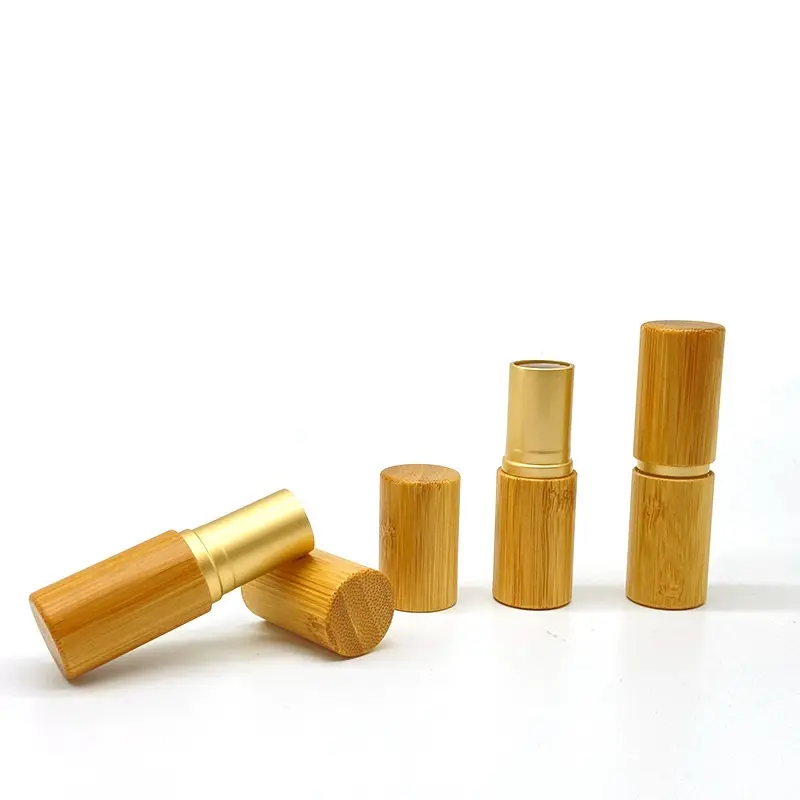 Mini batom de bambu para lábios, alta qualidade, 5g, ouro, bálsamo labial, tubo de bambu com embalagem de bambu