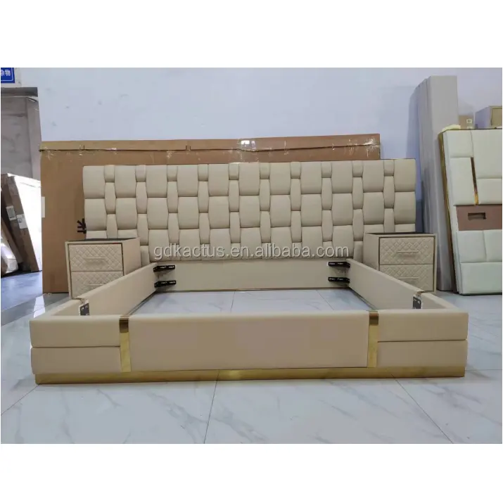 Juego de muebles de diseño de cama de cuero italiano moderno tamaño king cama de lujo tapizada