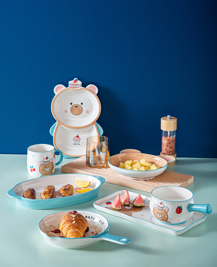 Hot sale little bear decal promotion ceramic porcelain China gift bake dish bakeware bowl plate soup bowl set dinnerware sets