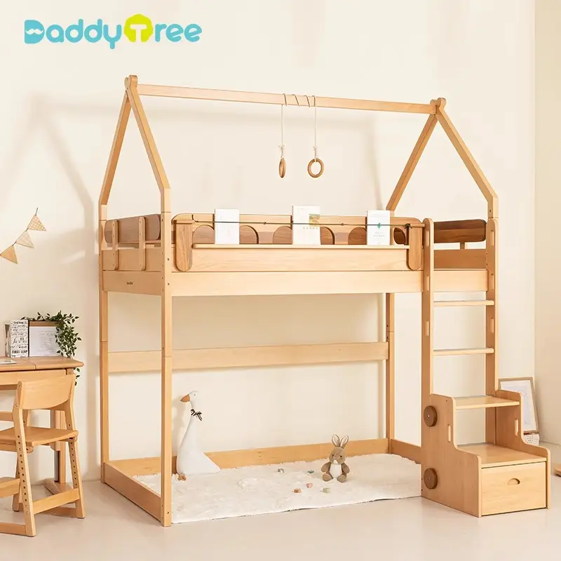Europäisches Buchenbaumhaus-Bett für Kinder umweltfreundliche Kinderbetten Holz