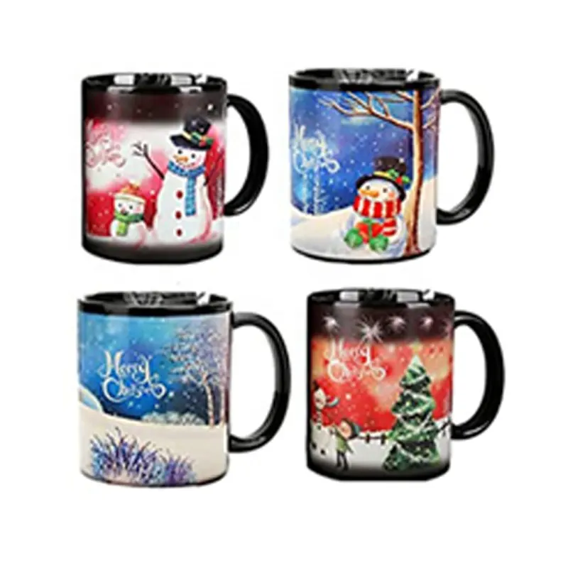 Taza de café de cerámica de gres mágico de calor, vasos de sublimación, regalo sorprendente divertido personalizado, tazas de Navidad de té que cambian de Color