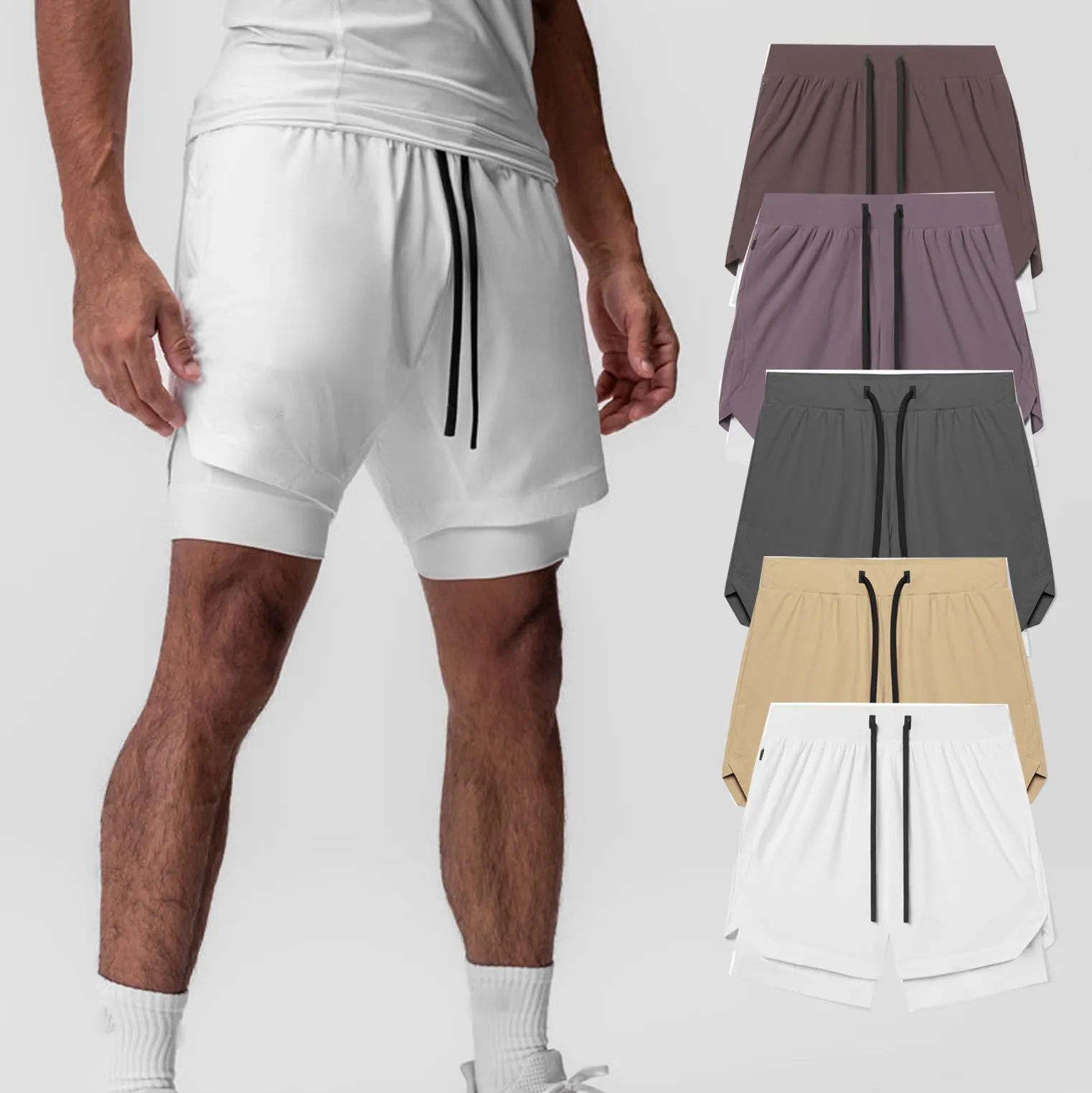 Fabricant de shorts de course à séchage rapide pour hommes de 7 pouces avec poche à fermeture éclair taille élastique shorts de fitness pour exercices d'athlétisme