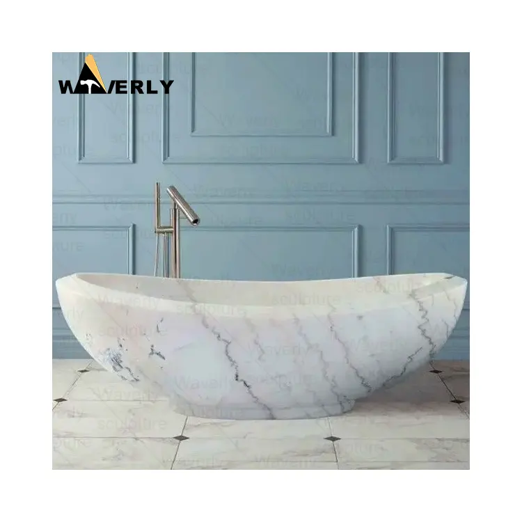 Bağlantısız lüks granit duş oyma doğal Calcatta Oval taş mat beyaz mermer küvet banyo küvetleri ve küvetler için