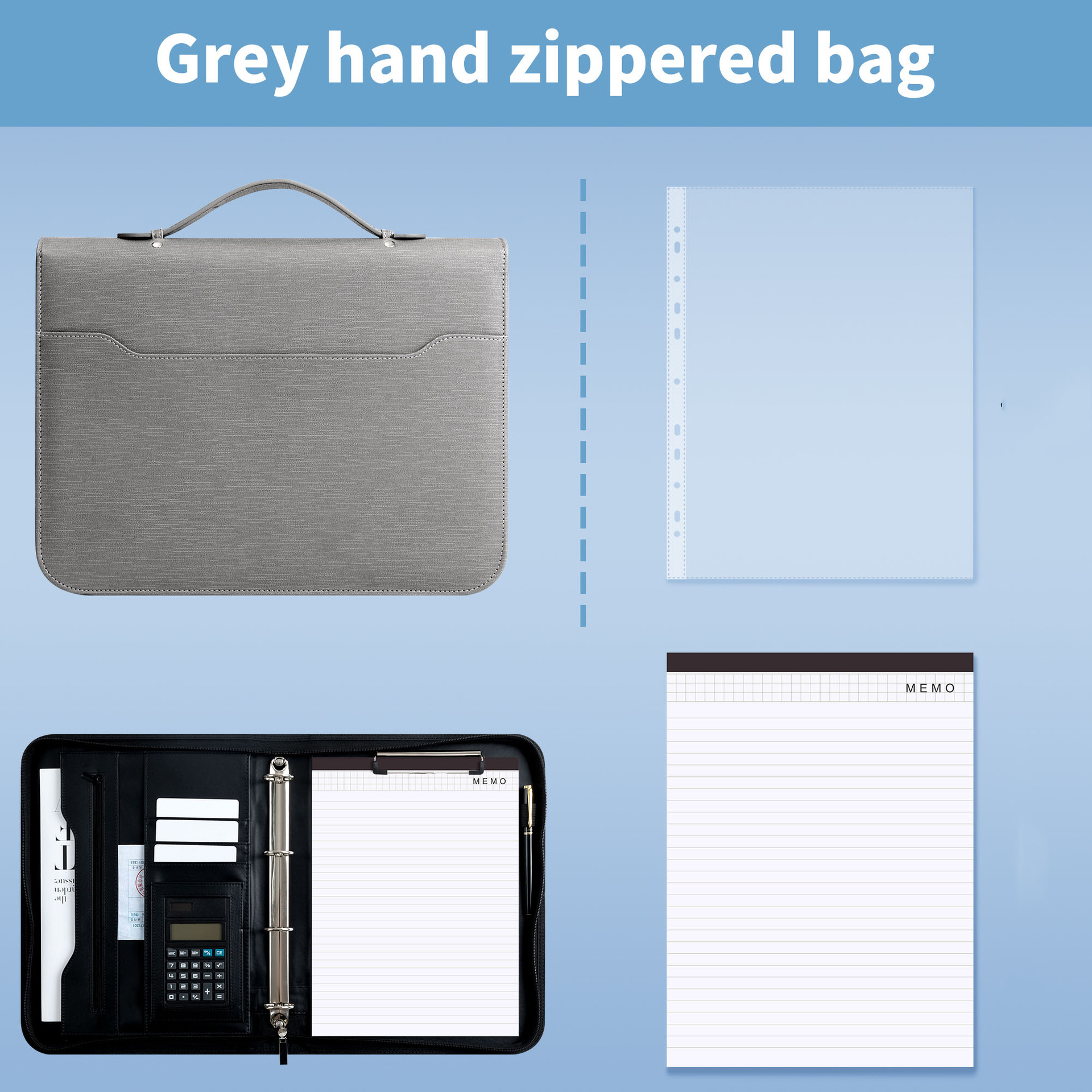 Gray calculator + 40 clear sheets + 25 note paper