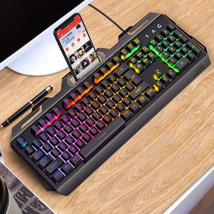 Teclado luminoso para ordenador de escritorio, accesorio de tallado plateado V2, sensación mecánica, con cable para juegos