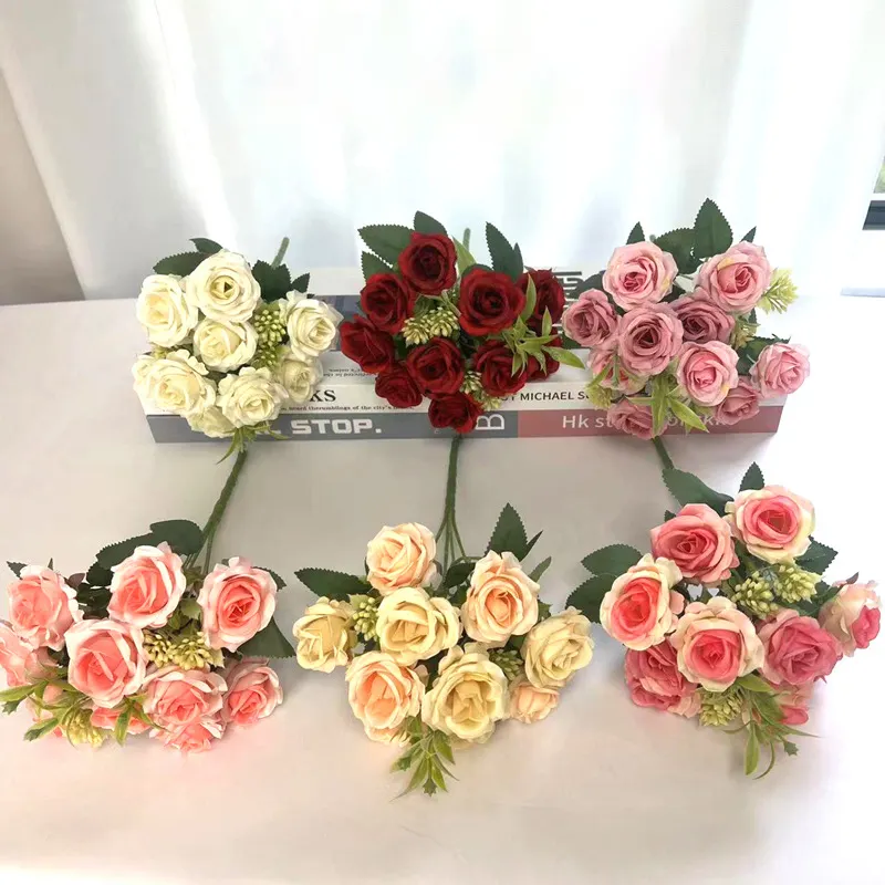 5 ramos 10 cabeças flores artificiais buquês seda rosa buquê para arranjos florais