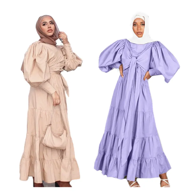 Новое поступление мусульманских хлопковых модных платьев с пышными рукавами длинное платье для женщин мусульманское платье абайя