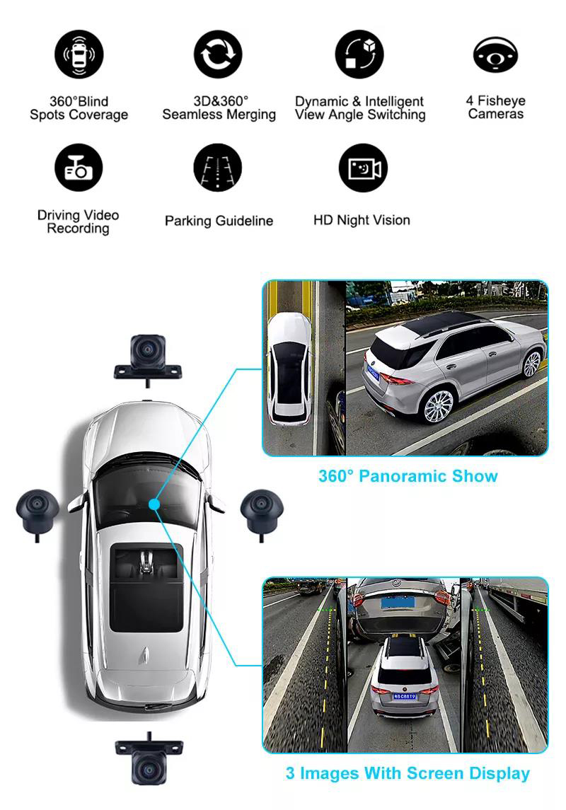 360 car camera Cable Bird View Camera Car 360 Degree Camera Cable Universal Car Reversing Aid Panoramic 3D HD 1080p 360